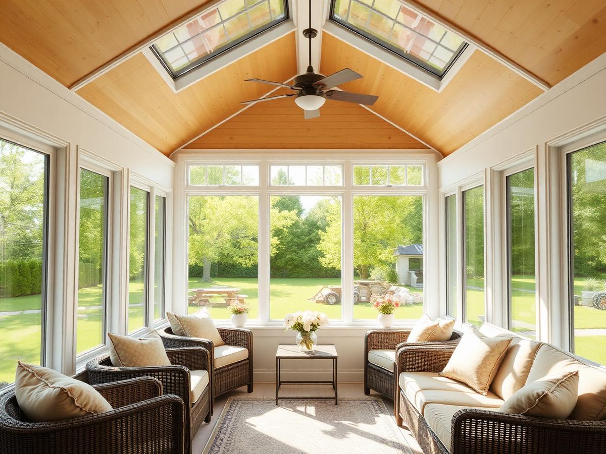 Bright insulated four-season room addition with large windows in Madison WI